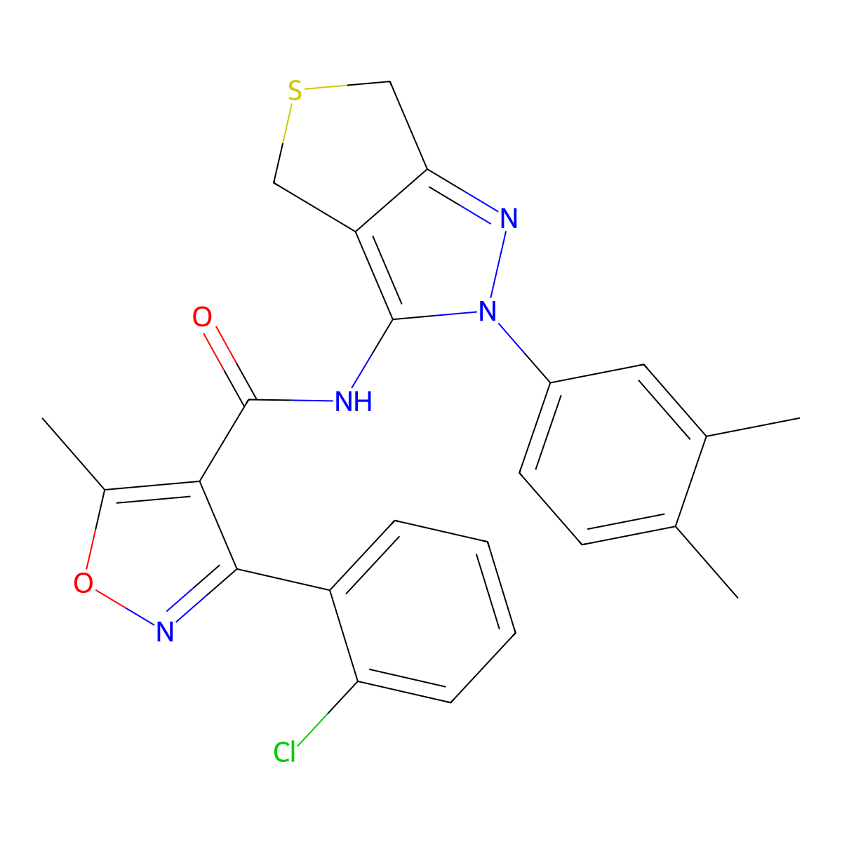 3-(2-chlorophenyl)-N-(2-(3,4-dimethylphenyl)-4,6-dihydro-2H-thieno[3,4-c]pyrazol-3-yl)-5-methylisoxazole-4-carboxamide molecular structure, CAS 681269-79-4