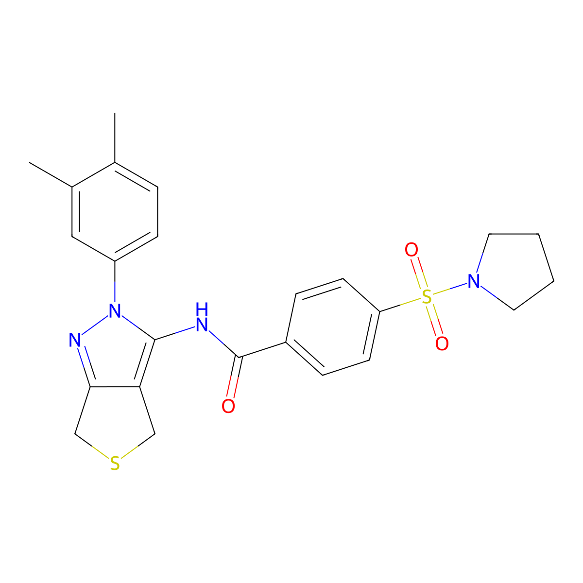 N-(2-(3,4-dimethylphenyl)-4,6-dihydro-2H-thieno[3,4-c]pyrazol-3-yl)-4-(pyrrolidin-1-ylsulfonyl)benzamide molecular structure, CAS 681269-83-0