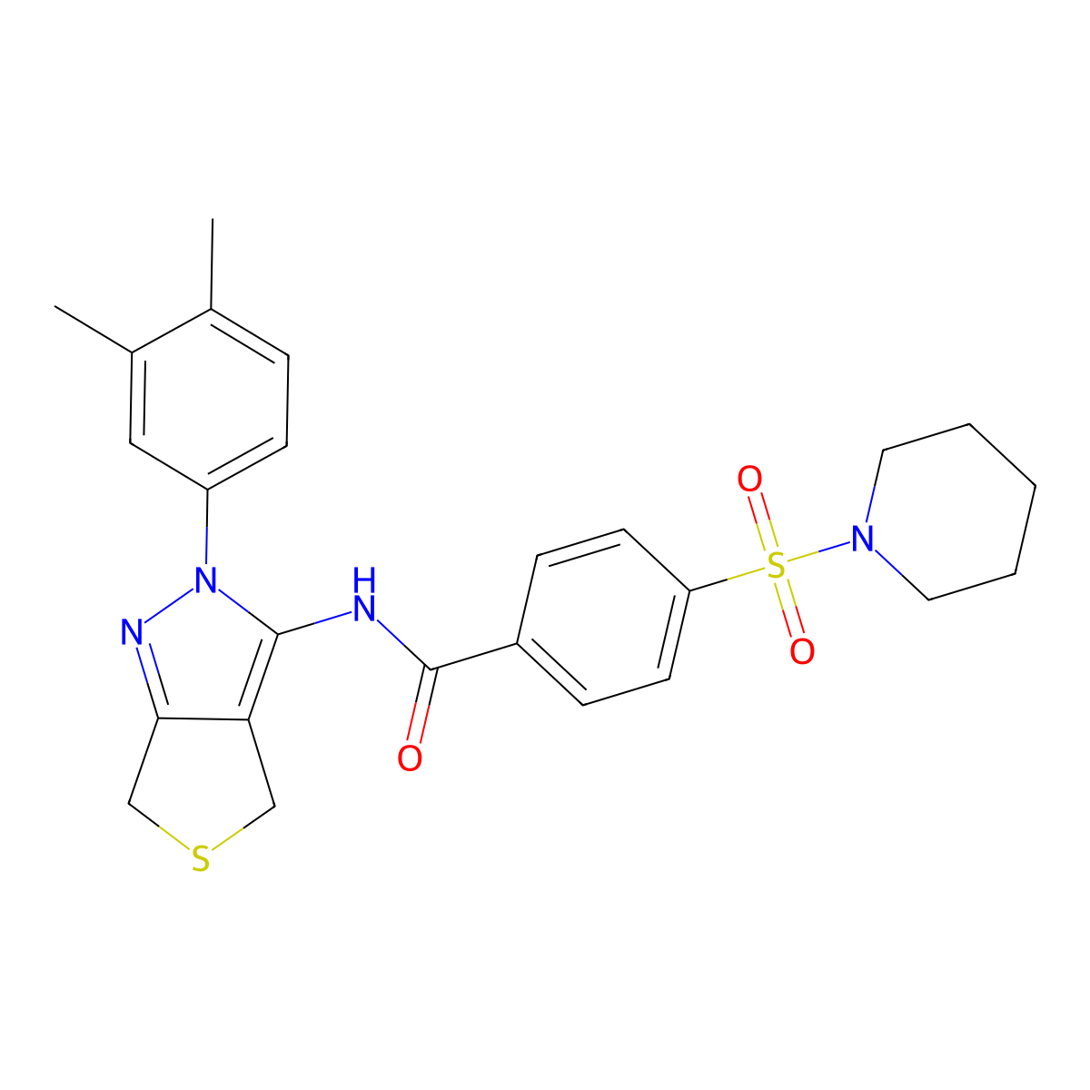 N-(2-(3,4-dimethylphenyl)-4,6-dihydro-2H-thieno[3,4-c]pyrazol-3-yl)-4-(piperidin-1-ylsulfonyl)benzamide molecular structure, CAS 681269-84-1