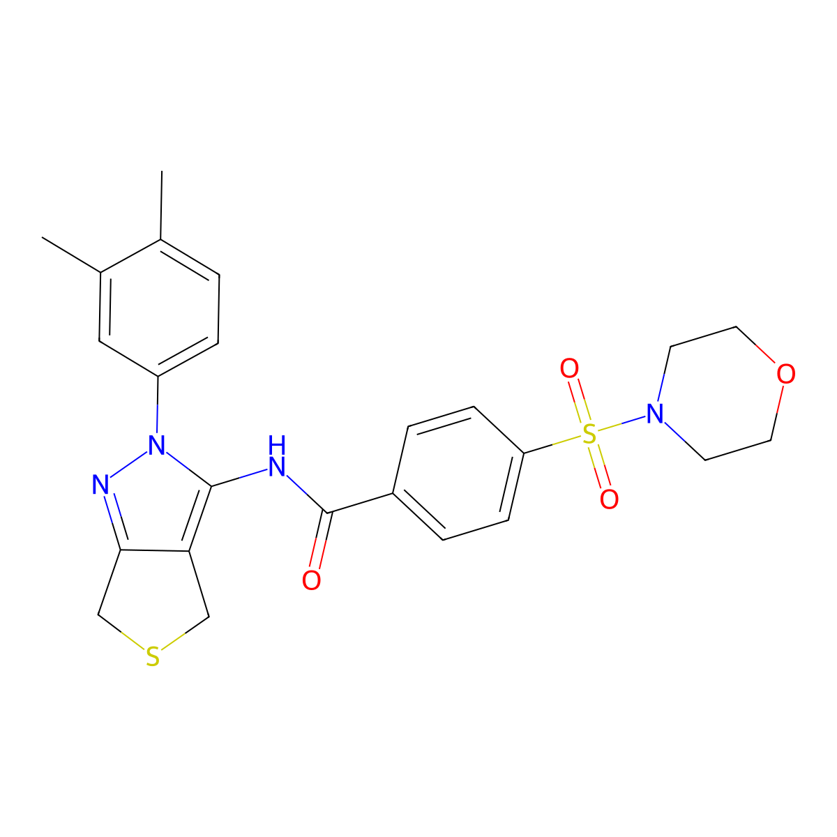 N-[2-(3,4-dimethylphenyl)-4,6-dihydrothieno[3,4-c]pyrazol-3-yl]-4-morpholin-4-ylsulfonylbenzamide molecular structure, CAS 681269-85-2
