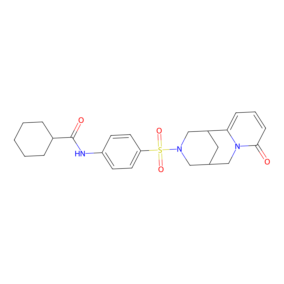 N-(4-((8-oxo-5,6-dihydro-1H-1,5-methanopyrido[1,2-a][1,5]diazocin-3(2H,4H,8H)-yl)sulfonyl)phenyl)cyclohexanecarboxamide molecular structure, CAS 681270-00-8