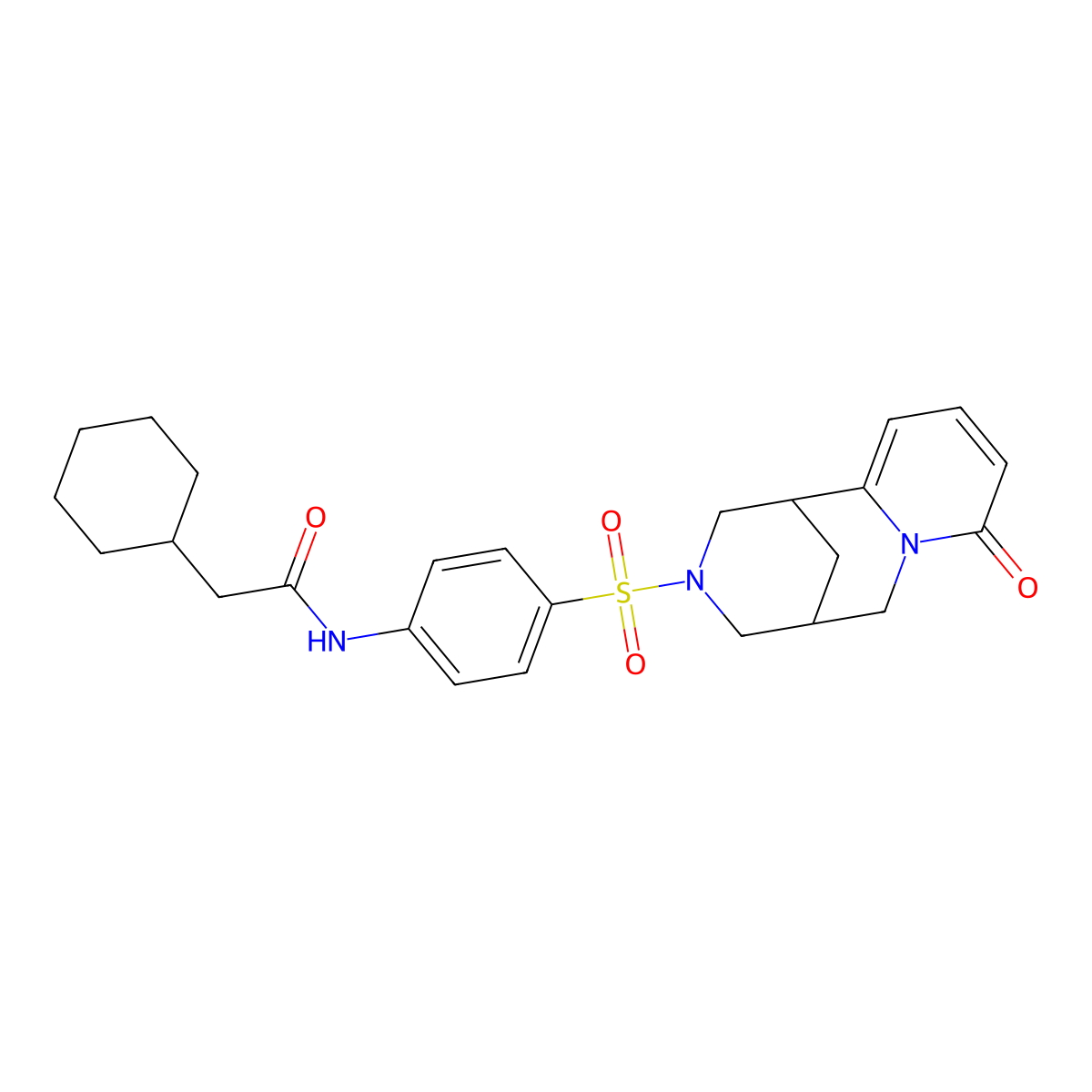 2-cyclohexyl-N-(4-((8-oxo-5,6-dihydro-1H-1,5-methanopyrido[1,2-a][1,5]diazocin-3(2H,4H,8H)-yl)sulfonyl)phenyl)acetamide molecular structure, CAS 681270-01-9