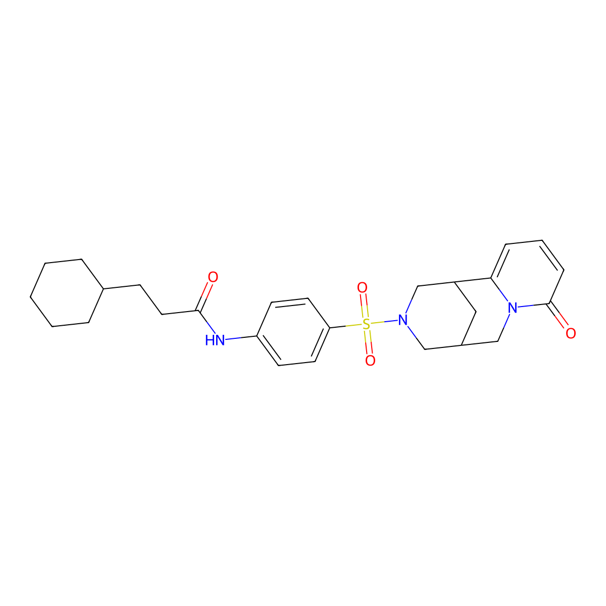3-cyclohexyl-N-(4-((8-oxo-5,6-dihydro-1H-1,5-methanopyrido[1,2-a][1,5]diazocin-3(2H,4H,8H)-yl)sulfonyl)phenyl)propanamide molecular structure, CAS 681270-03-1