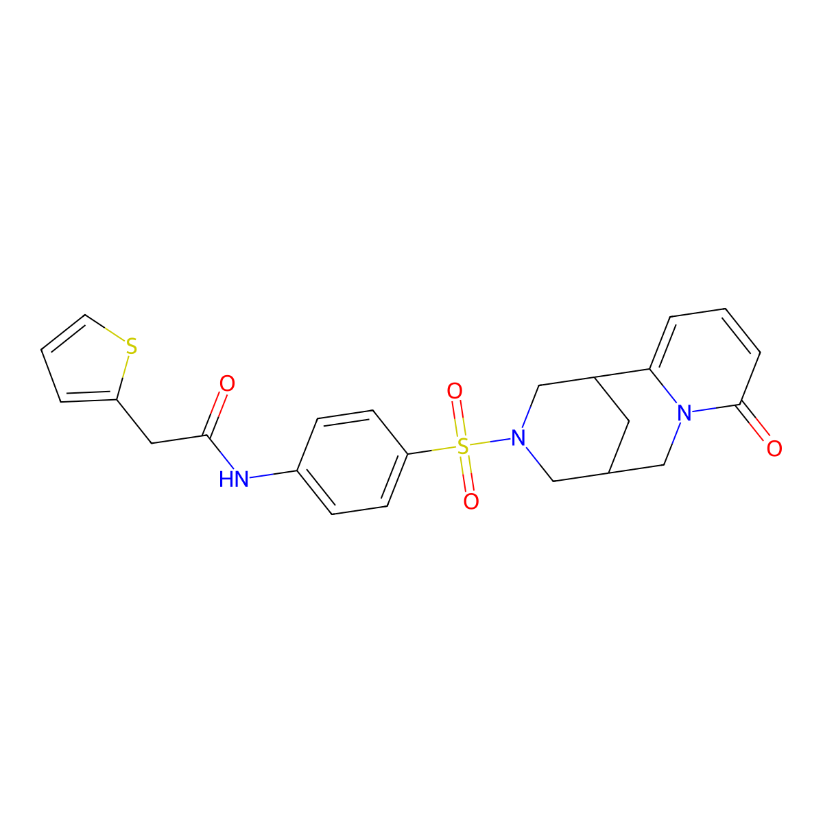 N-(4-((8-oxo-5,6-dihydro-1H-1,5-methanopyrido[1,2-a][1,5]diazocin-3(2H,4H,8H)-yl)sulfonyl)phenyl)-2-(thiophen-2-yl)acetamide molecular structure, CAS 681270-07-5