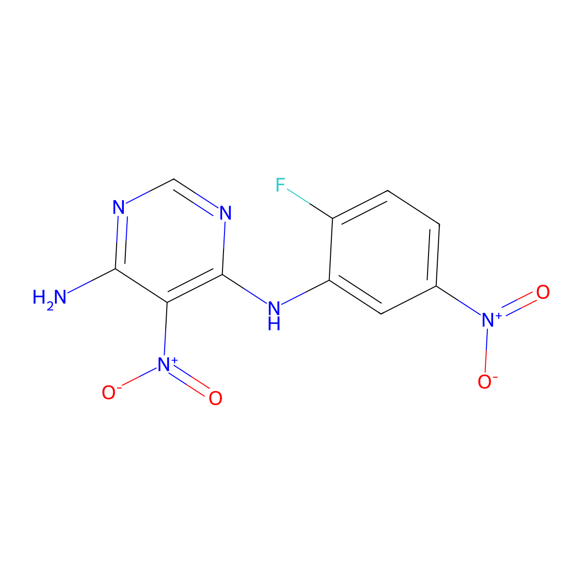 N4-(2-fluoro-5-nitrophenyl)-5-nitropyrimidine-4,6-diamine molecular structure, CAS 681271-27-2