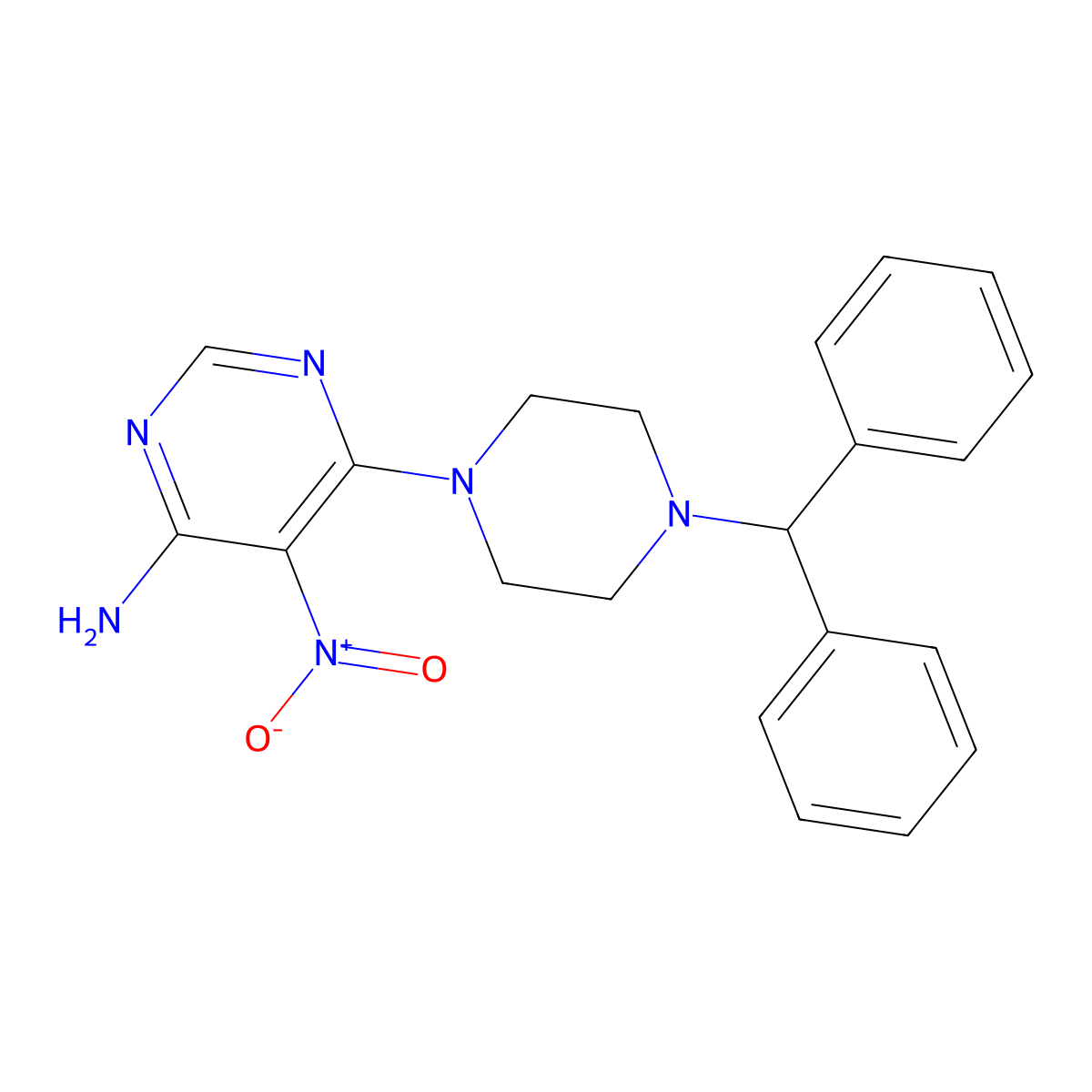6-(4-Benzhydrylpiperazin-1-yl)-5-nitropyrimidin-4-amine molecular structure, CAS 681271-48-7