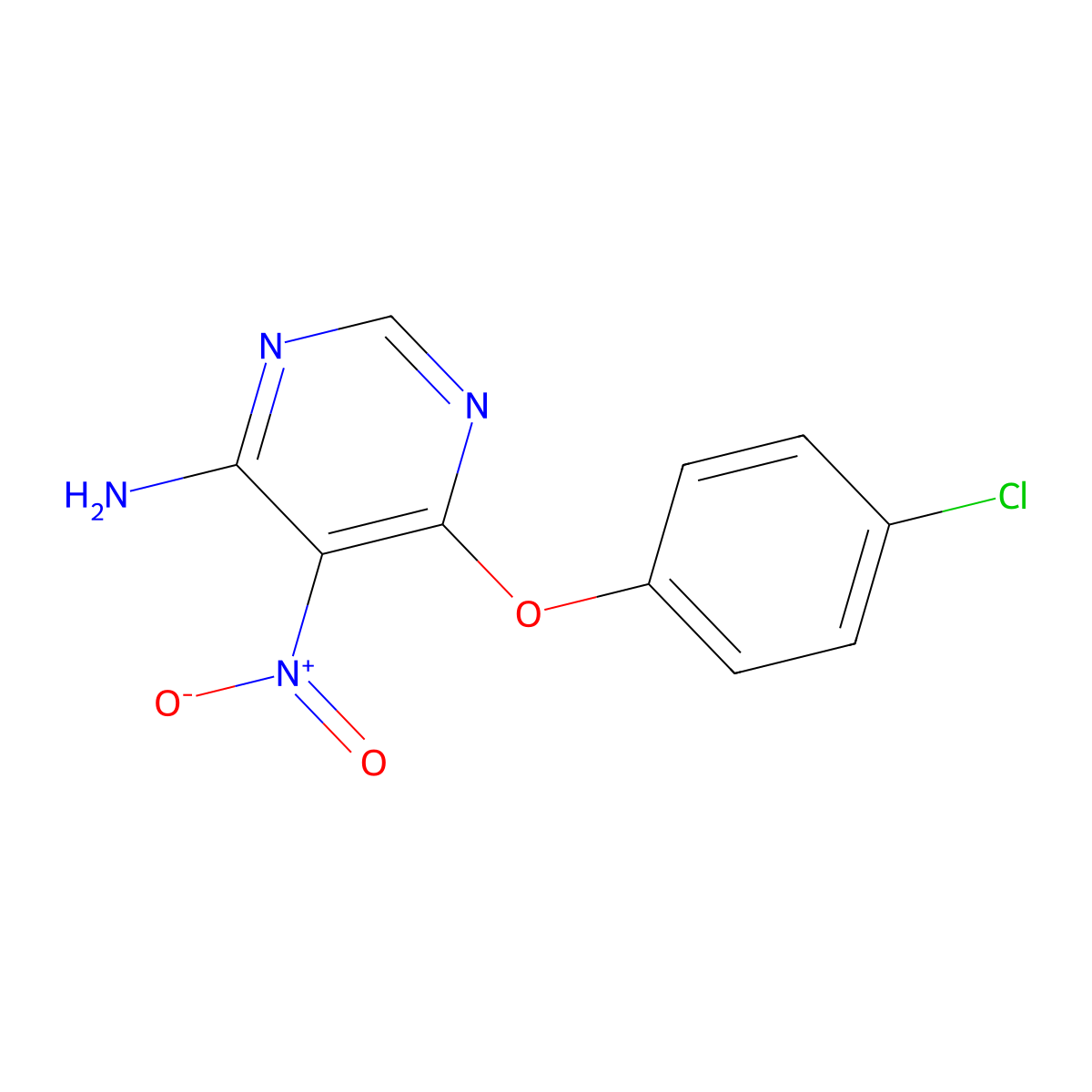6-(4-Chlorophenoxy)-5-nitropyrimidin-4-amine molecular structure, CAS 681271-61-4