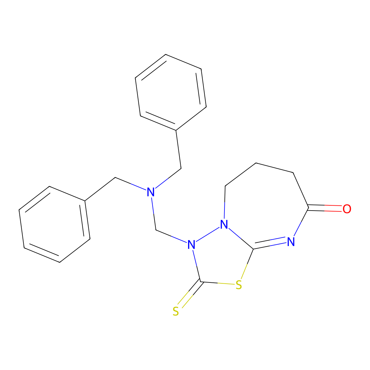 3-((dibenzylamino)methyl)-2-thioxo-2,3,6,7-tetrahydro-[1,3,4]thiadiazolo[3,2-a][1,3]diazepin-8(5H)-one molecular structure, CAS 681271-98-7