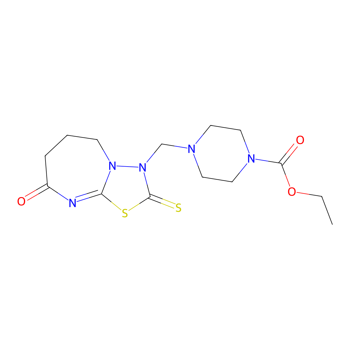 ethyl 4-((8-oxo-2-thioxo-5,6,7,8-tetrahydro-[1,3,4]thiadiazolo[3,2-a][1,3]diazepin-3(2H)-yl)methyl)piperazine-1-carboxylate molecular structure, CAS 681273-18-7