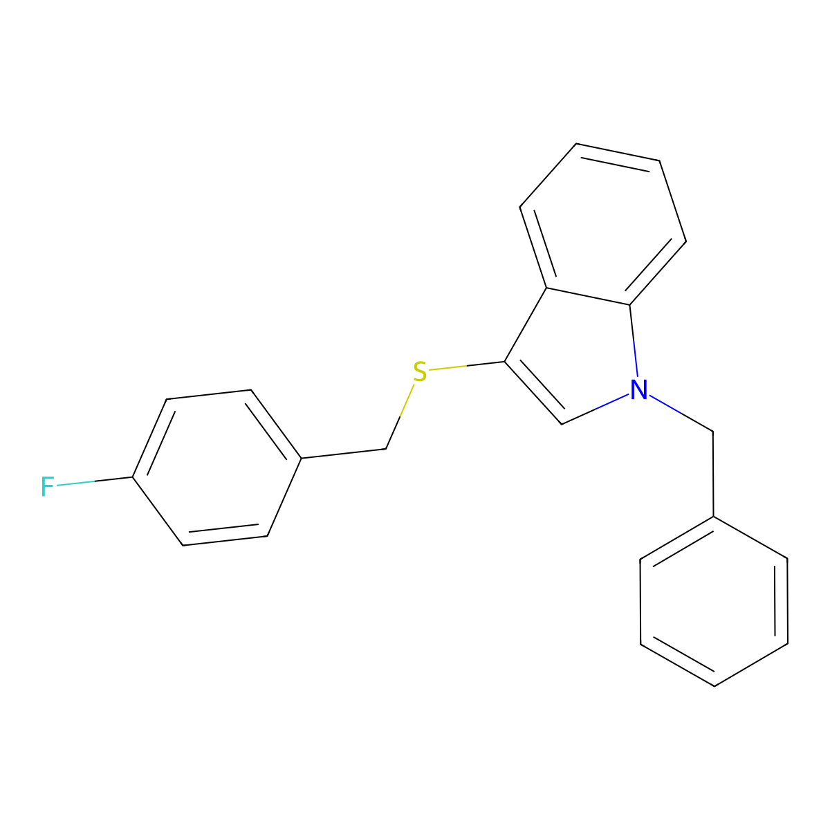 1-benzyl-3-((4-fluorobenzyl)thio)-1H-indole molecular structure, CAS 681273-35-8