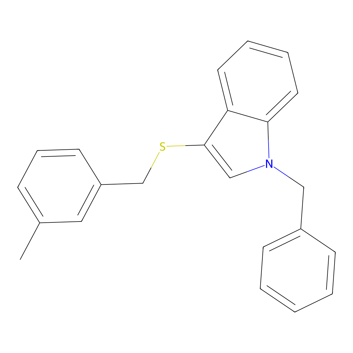 1-benzyl-3-((3-methylbenzyl)thio)-1H-indole molecular structure, CAS 681273-37-0