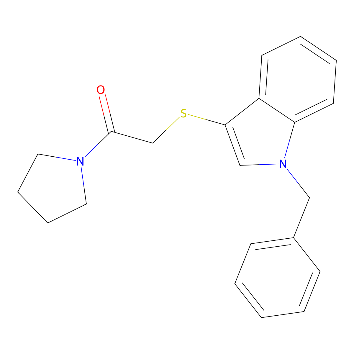 2-((1-benzyl-1H-indol-3-yl)thio)-1-(pyrrolidin-1-yl)ethanone molecular structure, CAS 681273-47-2