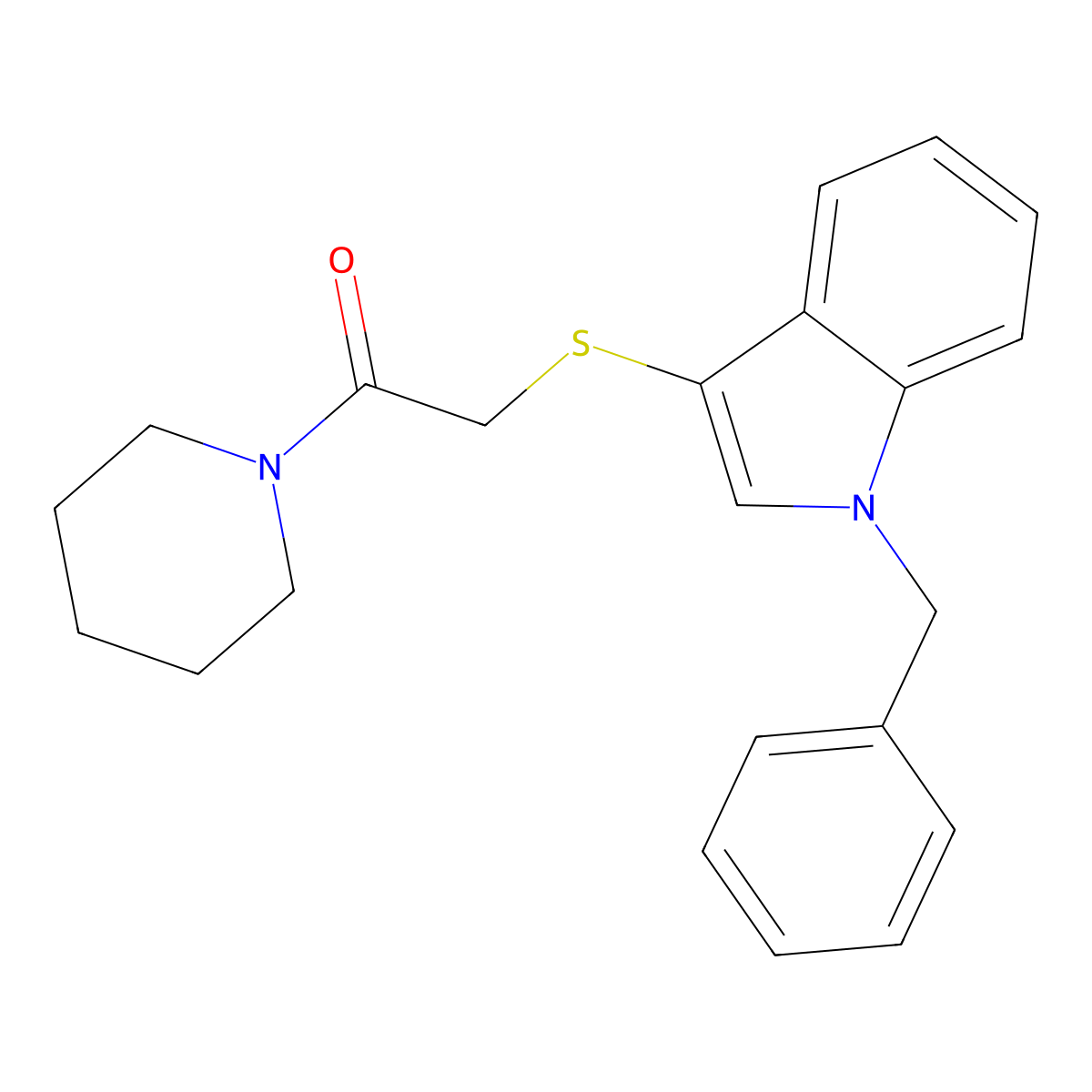 2-((1-benzyl-1H-indol-3-yl)thio)-1-(piperidin-1-yl)ethanone molecular structure, CAS 681273-48-3