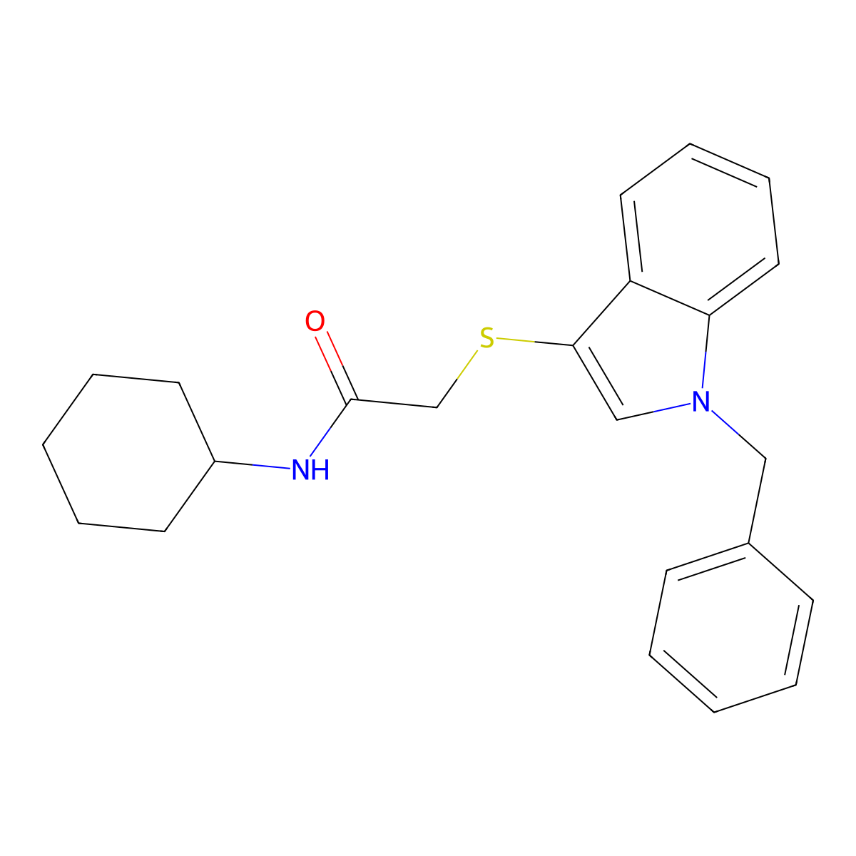 2-((1-benzyl-1H-indol-3-yl)thio)-N-cyclohexylacetamide molecular structure, CAS 681273-53-0