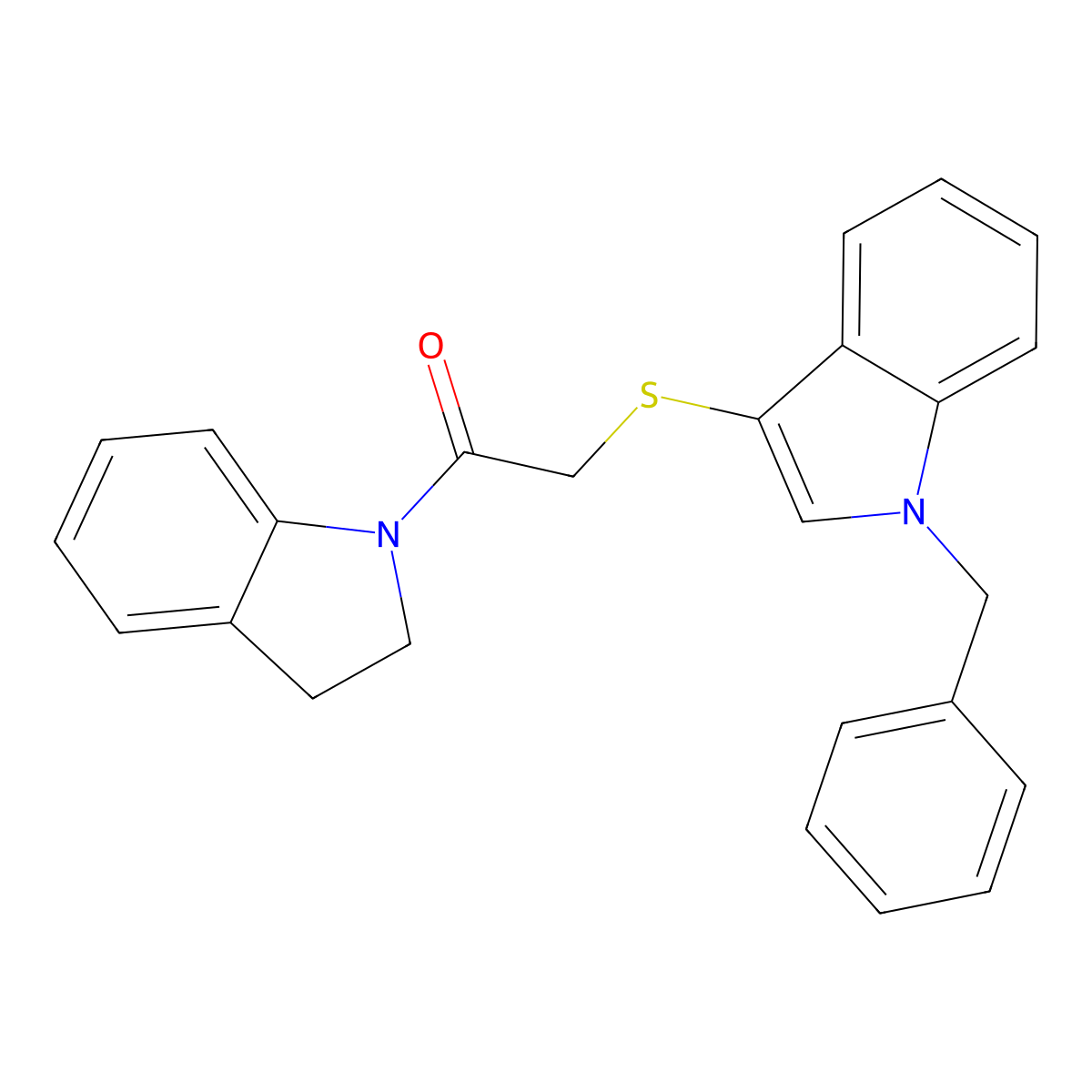 2-((1-benzyl-1H-indol-3-yl)thio)-1-(indolin-1-yl)ethanone molecular structure, CAS 681273-54-1