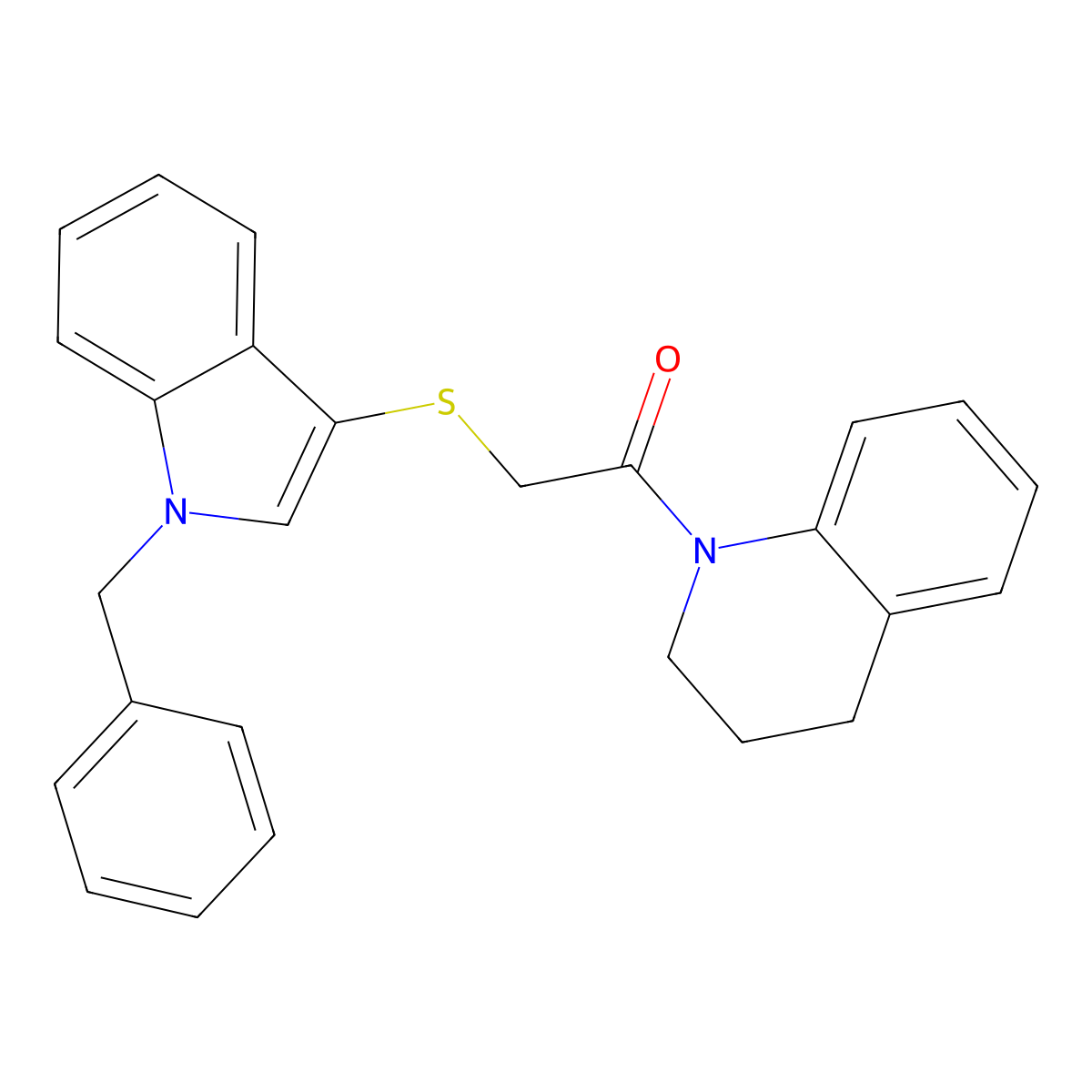 2-(1-benzylindol-3-yl)sulfanyl-1-(3,4-dihydro-2H-quinolin-1-yl)ethanone molecular structure, CAS 681273-55-2