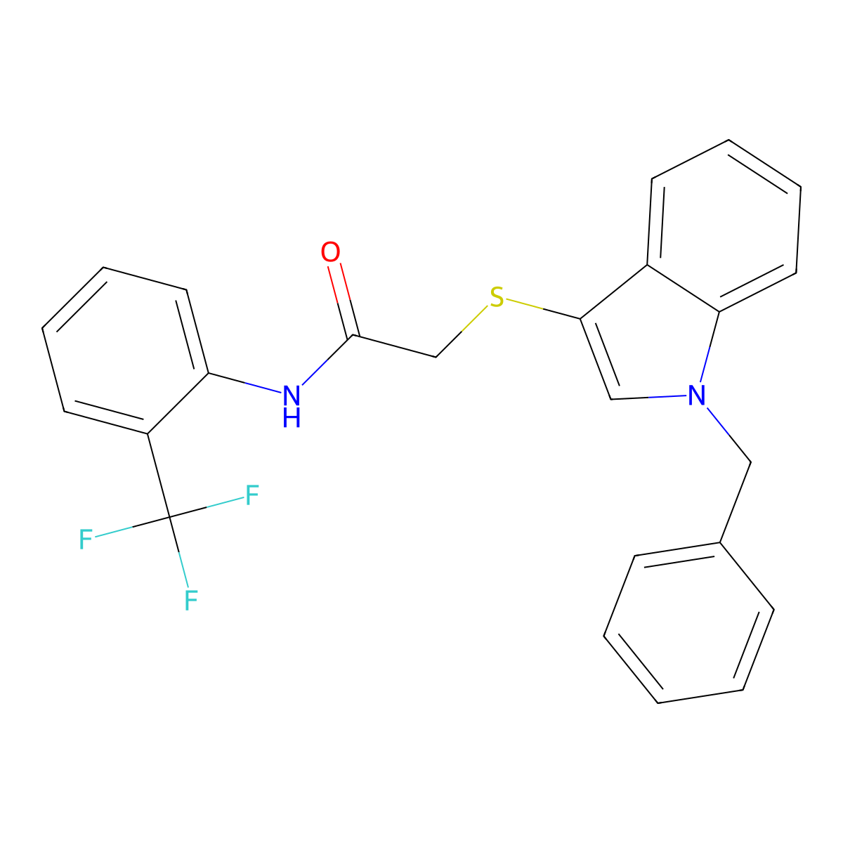 2-(1-benzylindol-3-yl)sulfanyl-N-[2-(trifluoromethyl)phenyl]acetamide molecular structure, CAS 681273-59-6