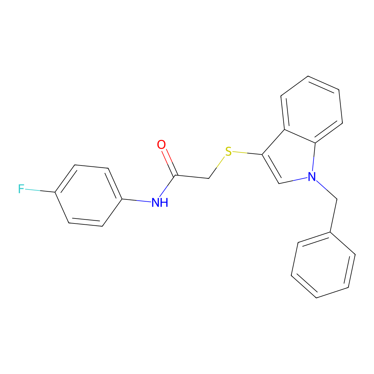 2-((1-benzyl-1H-indol-3-yl)thio)-N-(4-fluorophenyl)acetamide molecular structure, CAS 681273-60-9