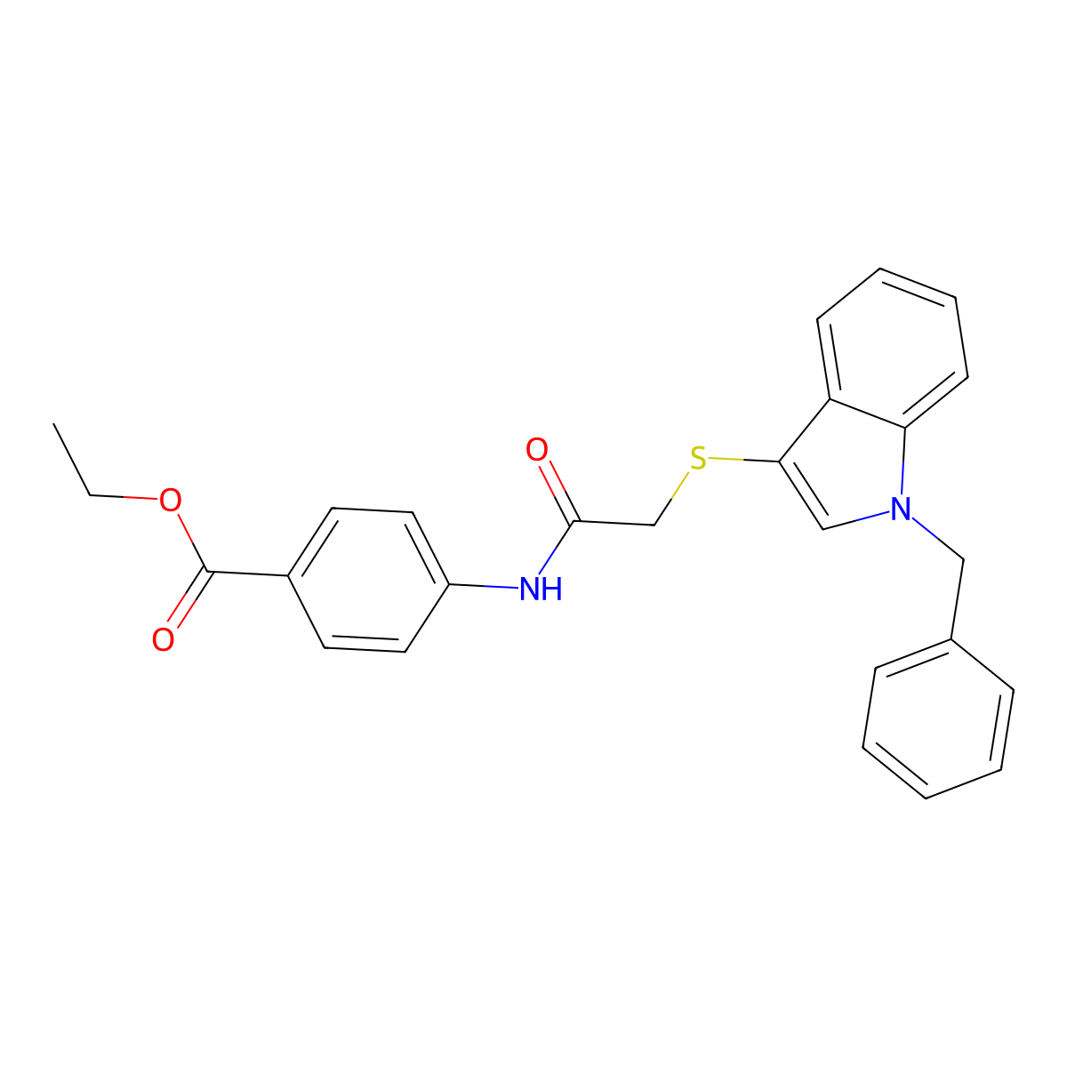 Ethyl 4-[[2-(1-benzylindol-3-yl)sulfanylacetyl]amino]benzoate molecular structure, CAS 681273-64-3