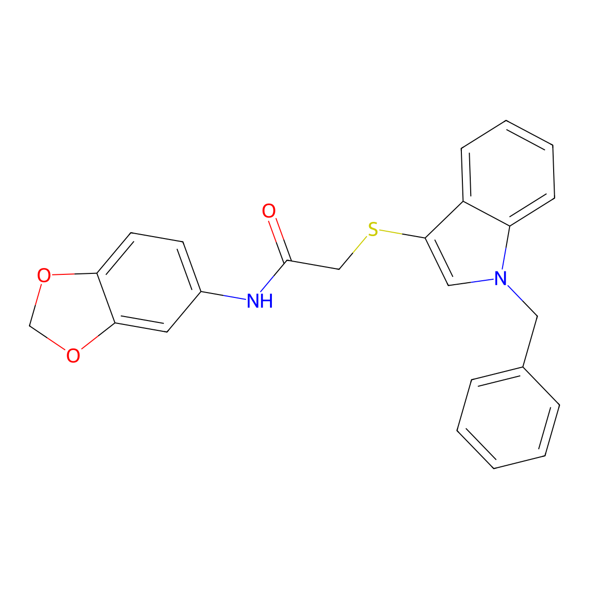 N-(1,3-benzodioxol-5-yl)-2-(1-benzylindol-3-yl)sulfanylacetamide molecular structure, CAS 681273-68-7