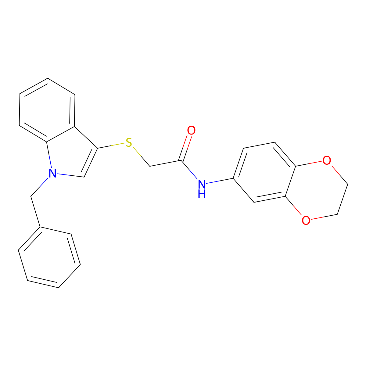 2-(1-benzylindol-3-yl)sulfanyl-N-(2,3-dihydro-1,4-benzodioxin-6-yl)acetamide molecular structure, CAS 681273-69-8
