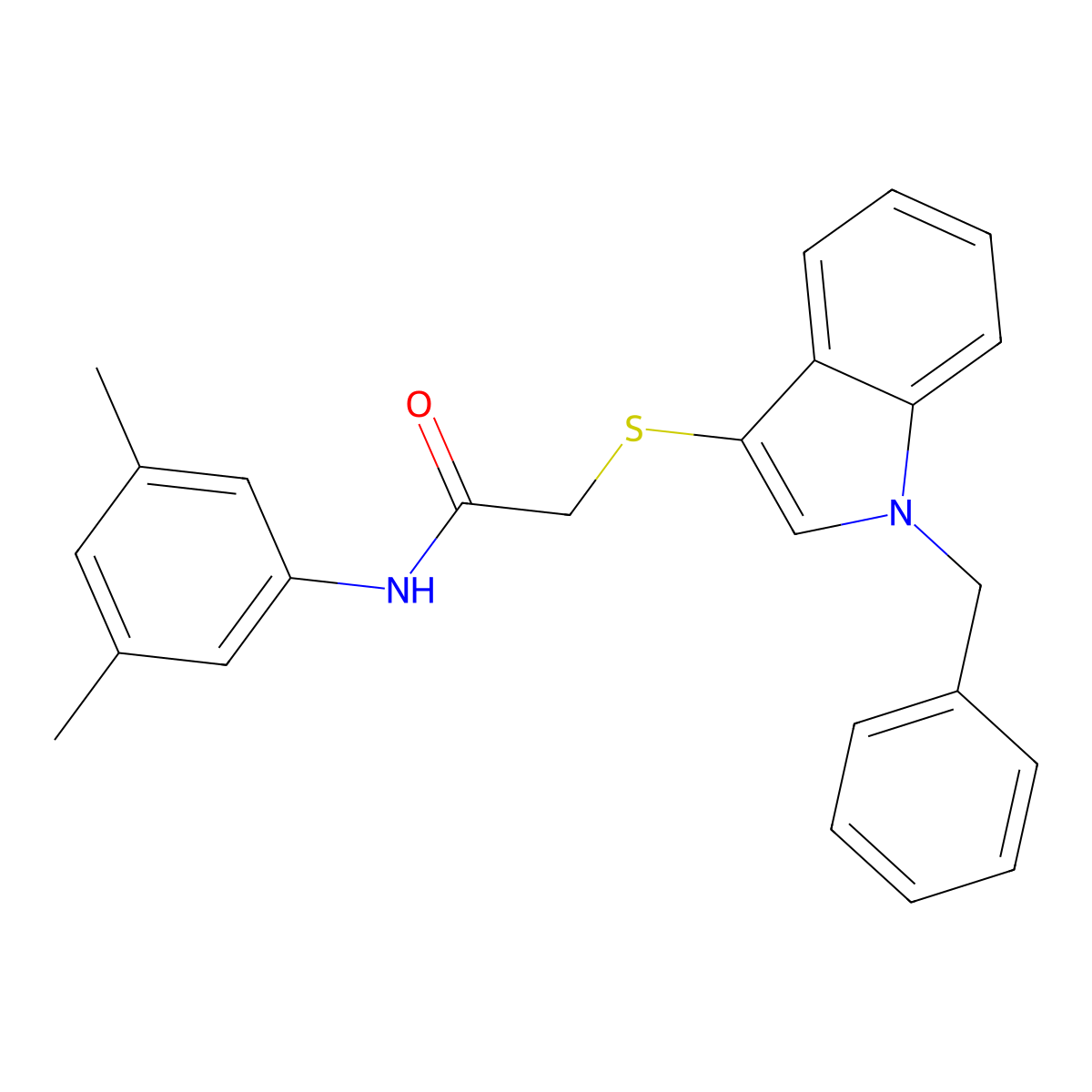 2-((1-benzyl-1H-indol-3-yl)thio)-N-(3,5-dimethylphenyl)acetamide molecular structure, CAS 681273-72-3