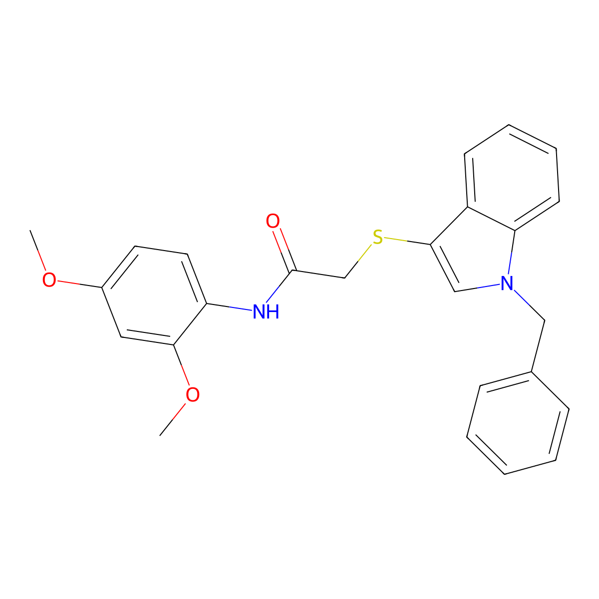 2-(1-benzylindol-3-yl)sulfanyl-N-(2,4-dimethoxyphenyl)acetamide molecular structure, CAS 681273-73-4