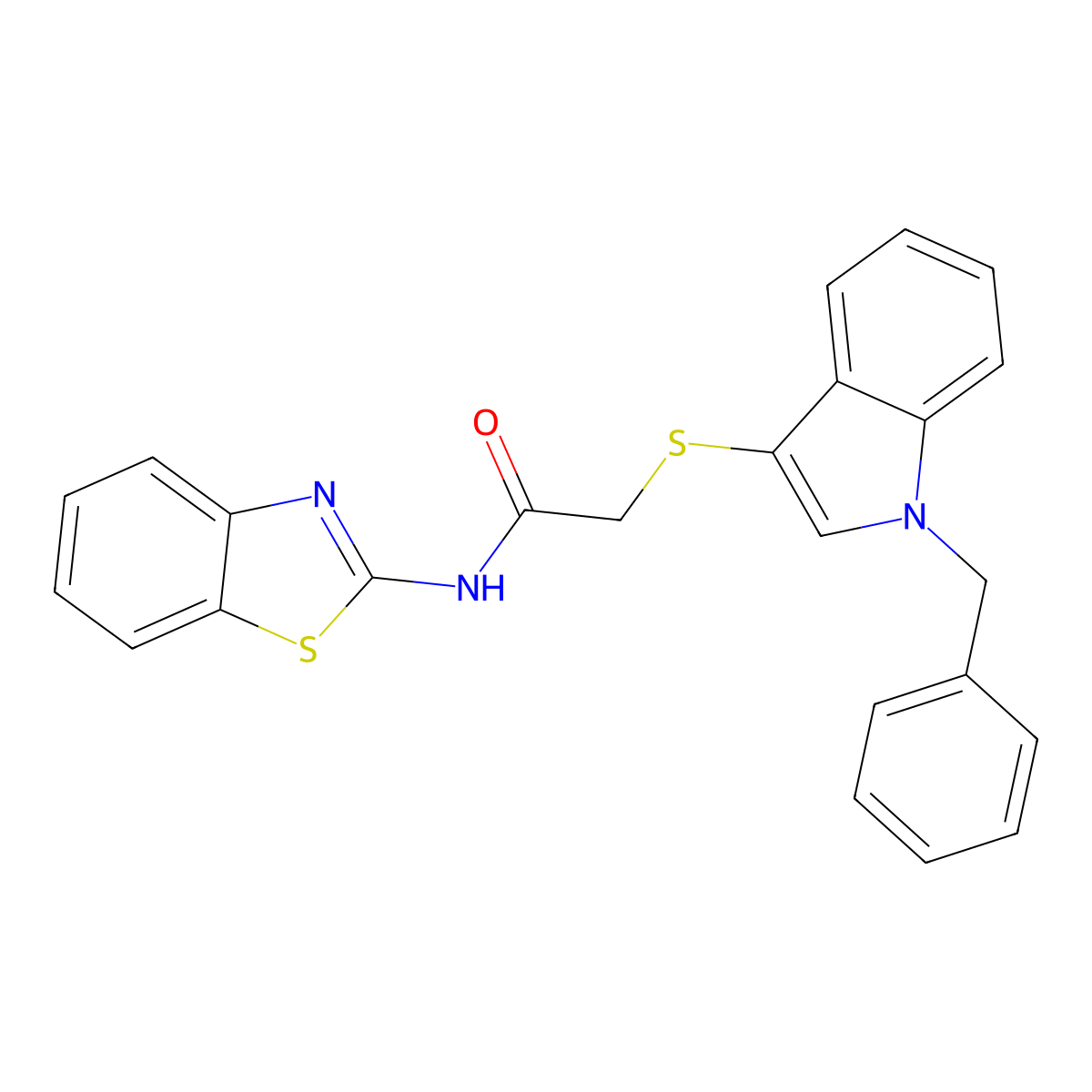 N-(1,3-benzothiazol-2-yl)-2-(1-benzylindol-3-yl)sulfanylacetamide molecular structure, CAS 681273-75-6