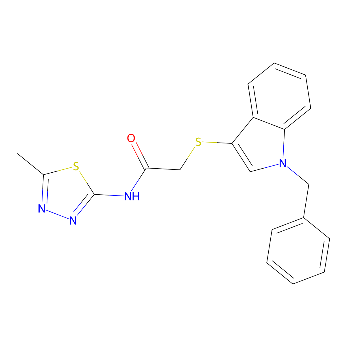 2-((1-benzyl-1H-indol-3-yl)thio)-N-(5-methyl-1,3,4-thiadiazol-2-yl)acetamide molecular structure, CAS 681273-77-8