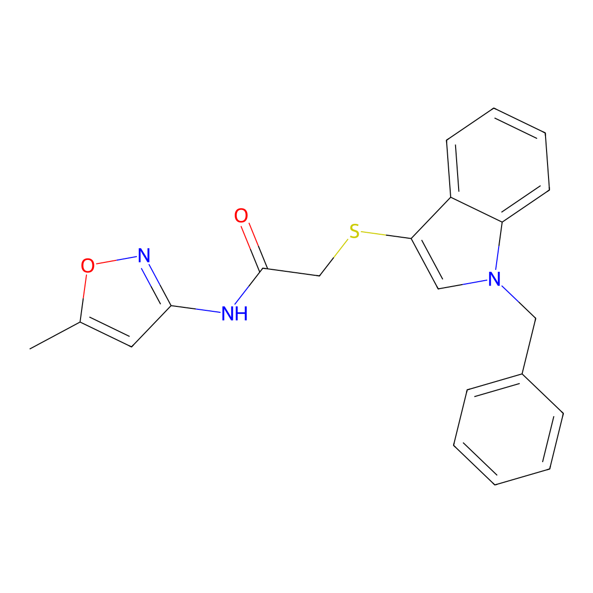 2-((1-benzyl-1H-indol-3-yl)thio)-N-(5-methylisoxazol-3-yl)acetamide molecular structure, CAS 681273-78-9
