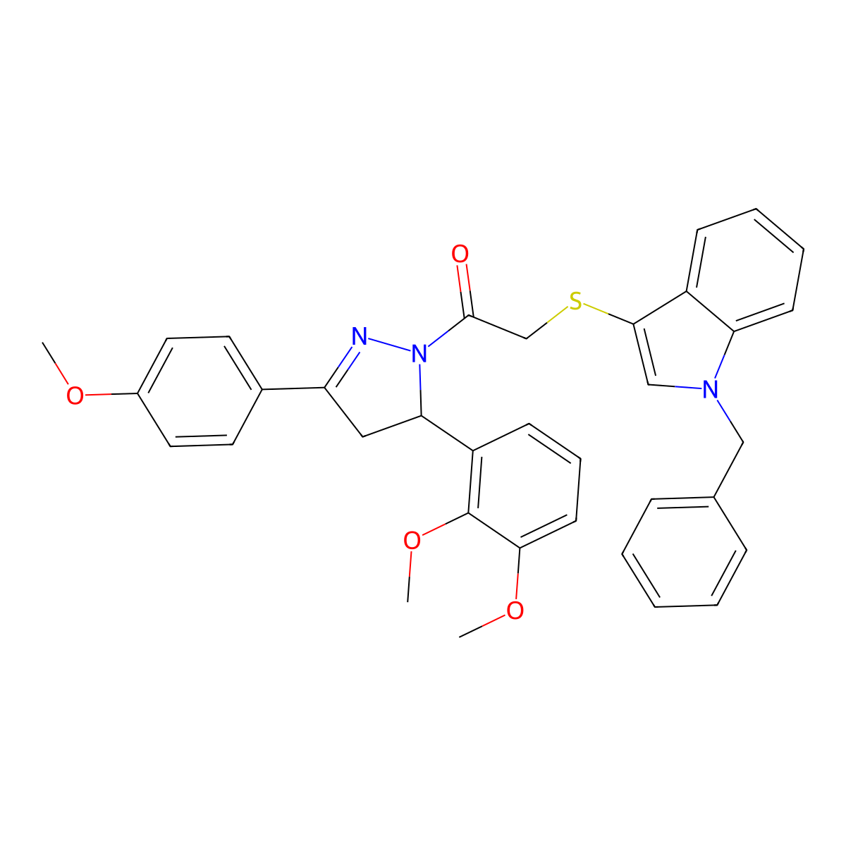 2-(1-Benzylindol-3-yl)sulfanyl-1-[3-(2,3-dimethoxyphenyl)-5-(4-methoxyphenyl)-3,4-dihydropyrazol-2-yl]ethanone molecular structure, CAS 681273-88-1