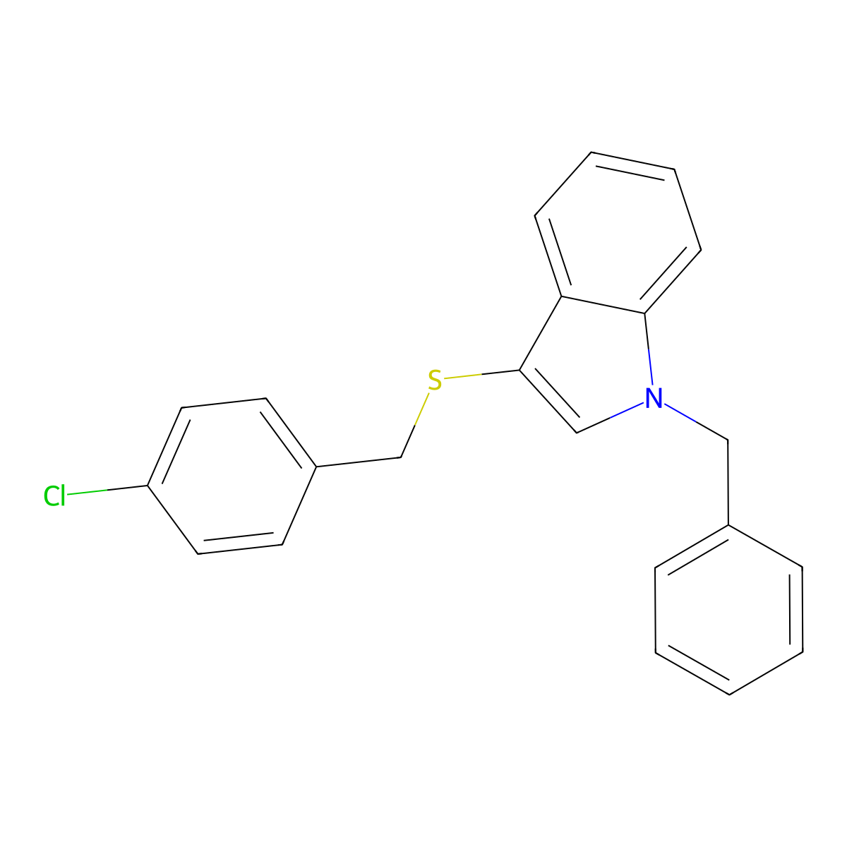1-Benzyl-3-[(4-chlorophenyl)methylsulfanyl]indole molecular structure, CAS 681273-98-3