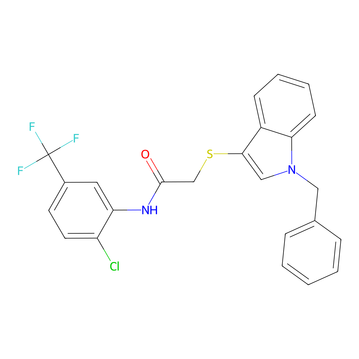 2-(1-benzylindol-3-yl)sulfanyl-N-[2-chloro-5-(trifluoromethyl)phenyl]acetamide molecular structure, CAS 681274-01-1