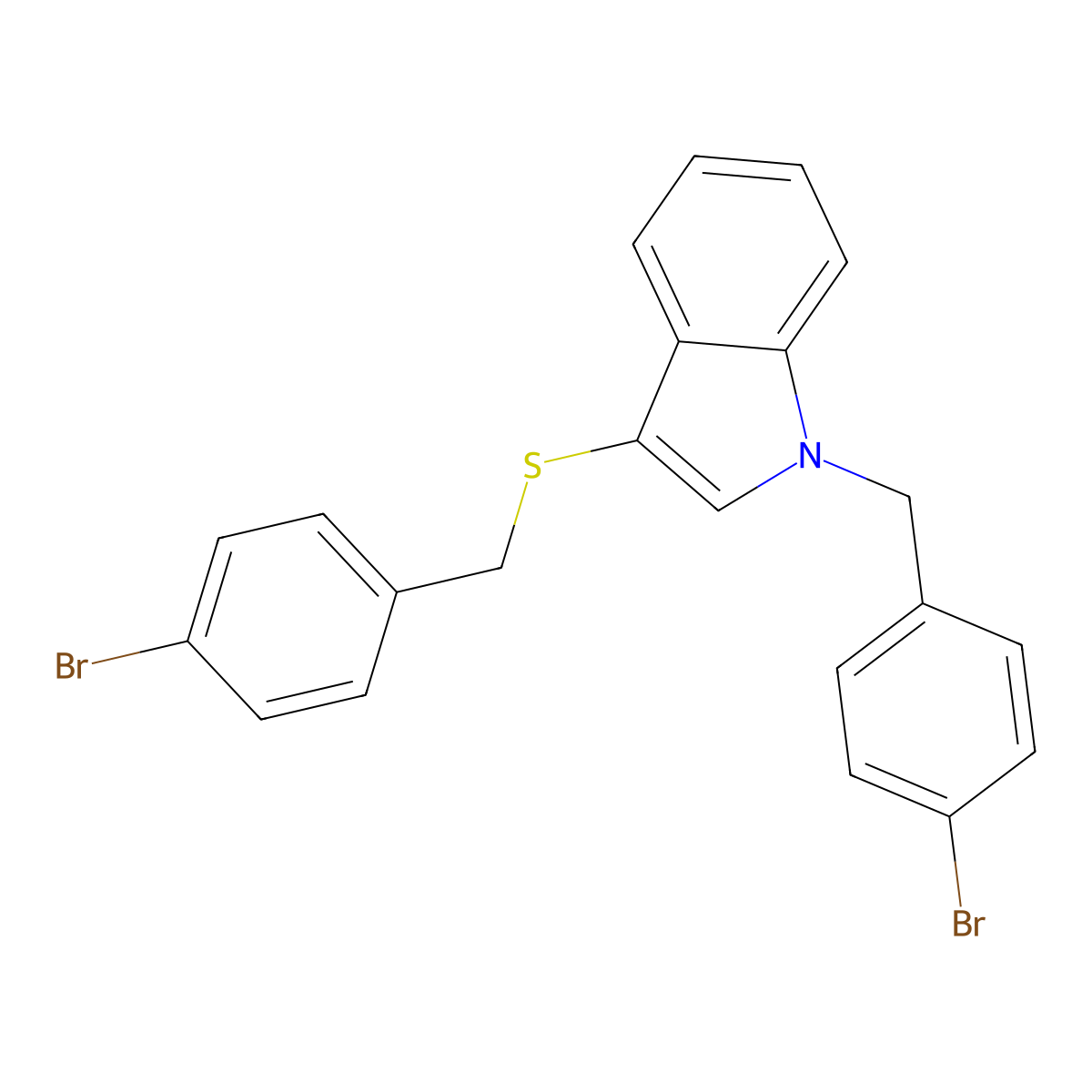 1-(4-bromobenzyl)-3-((4-bromobenzyl)thio)-1H-indole molecular structure, CAS 681274-03-3