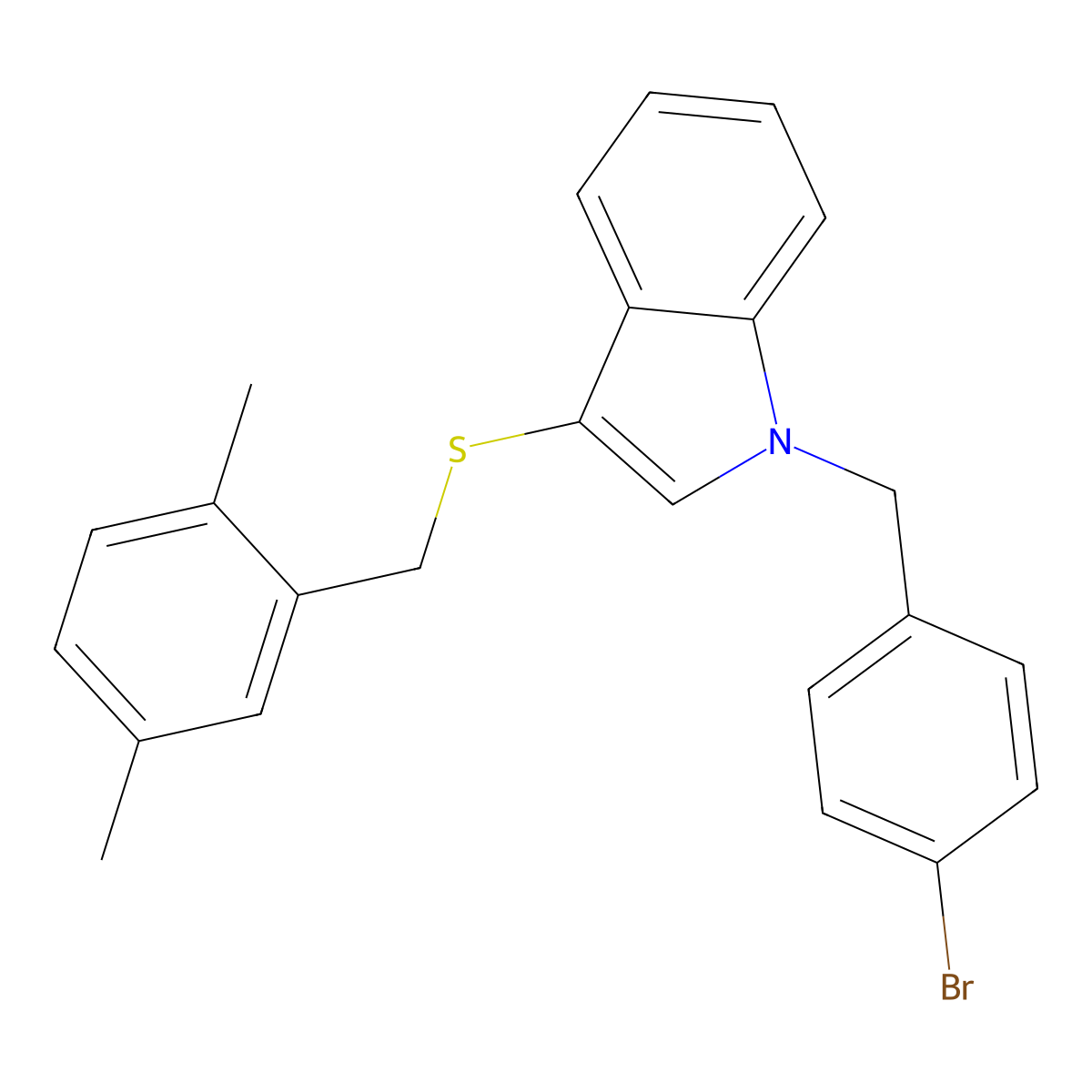 1-(4-bromobenzyl)-3-((2,5-dimethylbenzyl)thio)-1H-indole molecular structure, CAS 681274-12-4