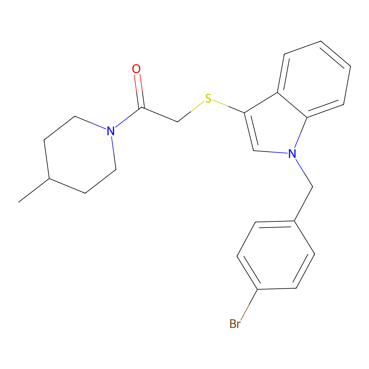 2-((1-(4-bromobenzyl)-1H-indol-3-yl)thio)-1-(4-methylpiperidin-1-yl)ethanone molecular structure, CAS 681274-14-6