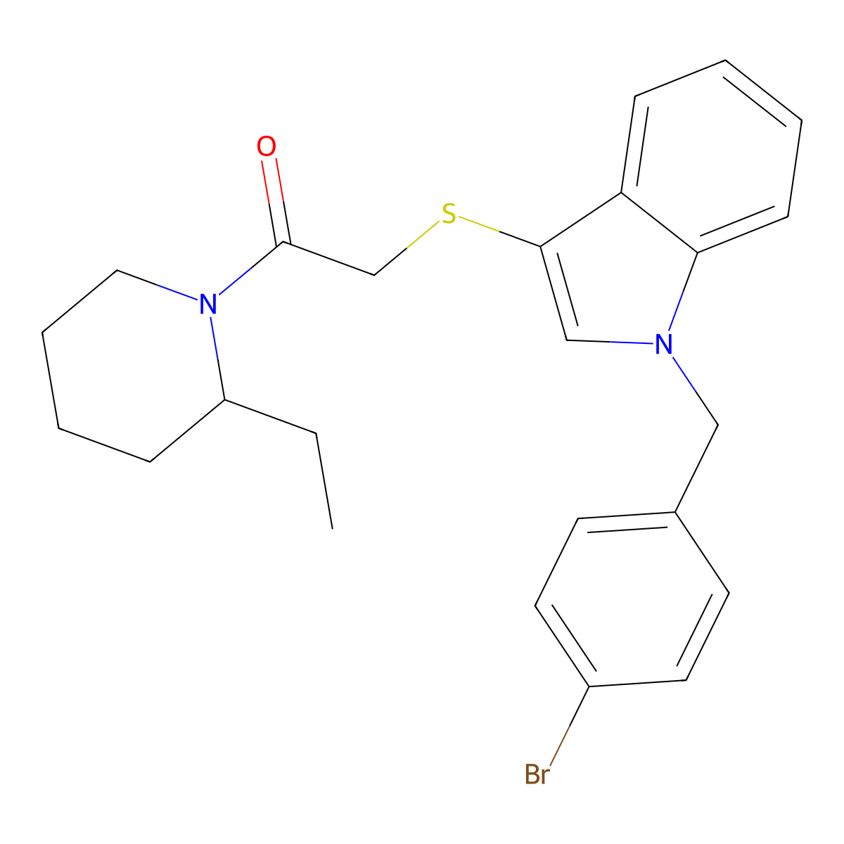 2-((1-(4-bromobenzyl)-1H-indol-3-yl)thio)-1-(2-ethylpiperidin-1-yl)ethanone molecular structure, CAS 681274-15-7