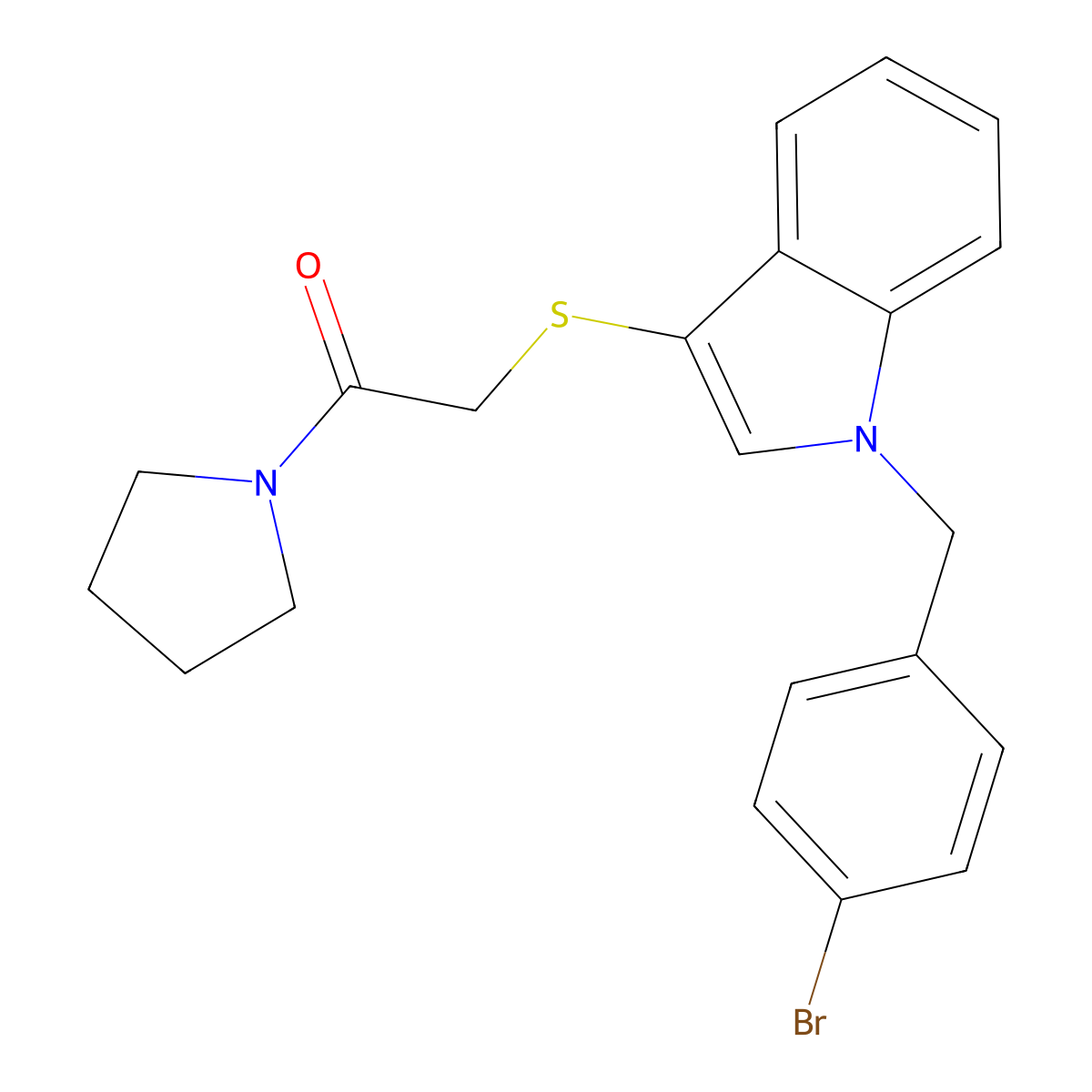 2-[1-[(4-Bromophenyl)methyl]indol-3-yl]sulfanyl-1-pyrrolidin-1-ylethanone molecular structure, CAS 681274-16-8