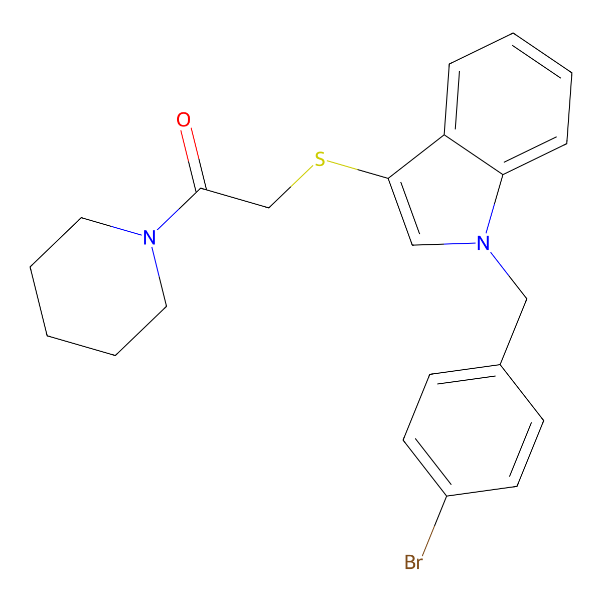 2-[1-[(4-Bromophenyl)methyl]indol-3-yl]sulfanyl-1-piperidin-1-ylethanone molecular structure, CAS 681274-17-9