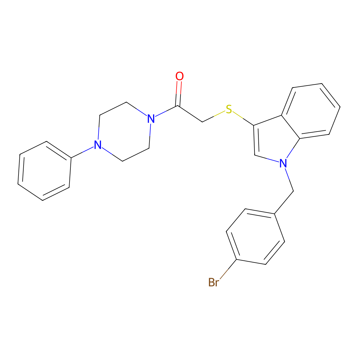 2-[1-[(4-Bromophenyl)methyl]indol-3-yl]sulfanyl-1-(4-phenylpiperazin-1-yl)ethanone molecular structure, CAS 681274-20-4