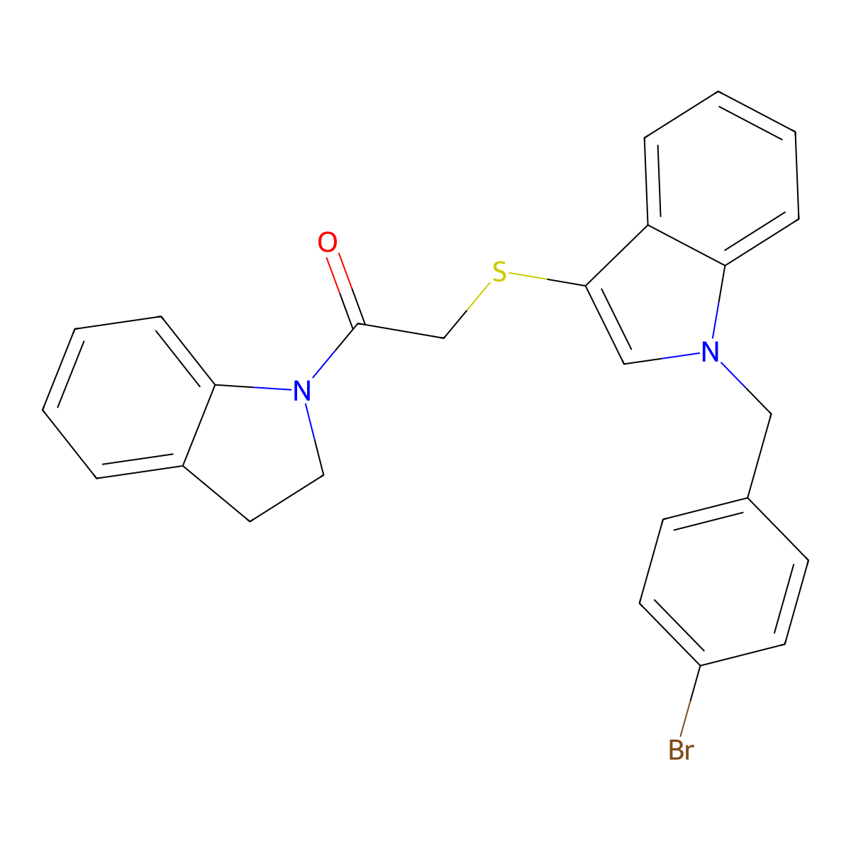 2-((1-(4-bromobenzyl)-1H-indol-3-yl)thio)-1-(indolin-1-yl)ethanone molecular structure, CAS 681274-23-7