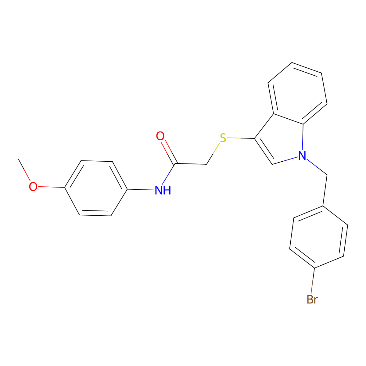 2-[1-[(4-bromophenyl)methyl]indol-3-yl]sulfanyl-N-(4-methoxyphenyl)acetamide molecular structure, CAS 681274-30-6