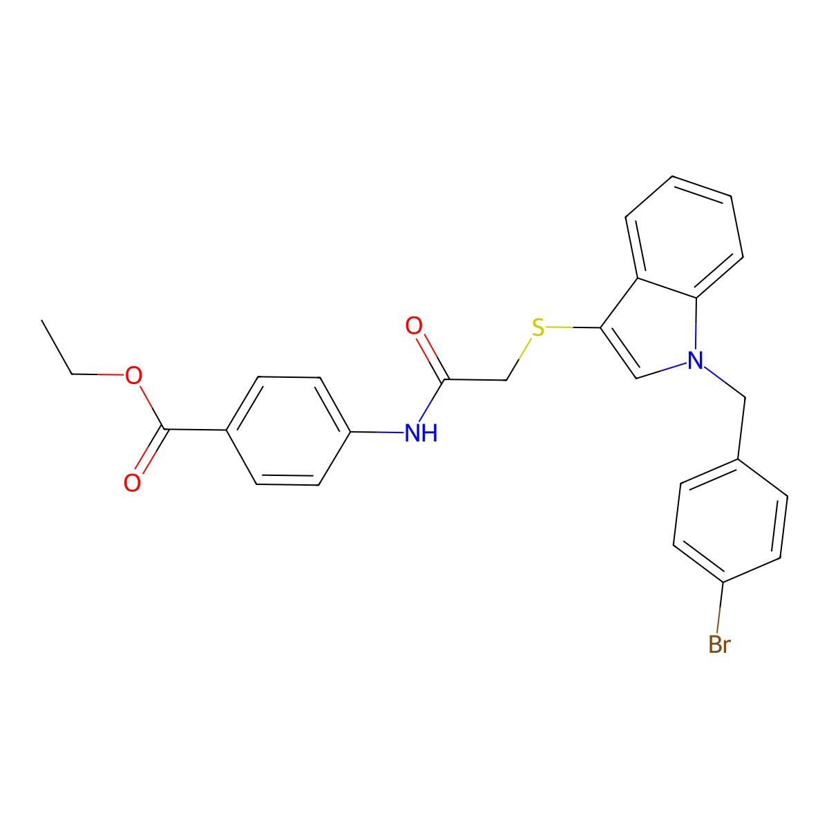 Ethyl 4-[[2-[1-[(4-bromophenyl)methyl]indol-3-yl]sulfanylacetyl]amino]benzoate molecular structure, CAS 681274-33-9