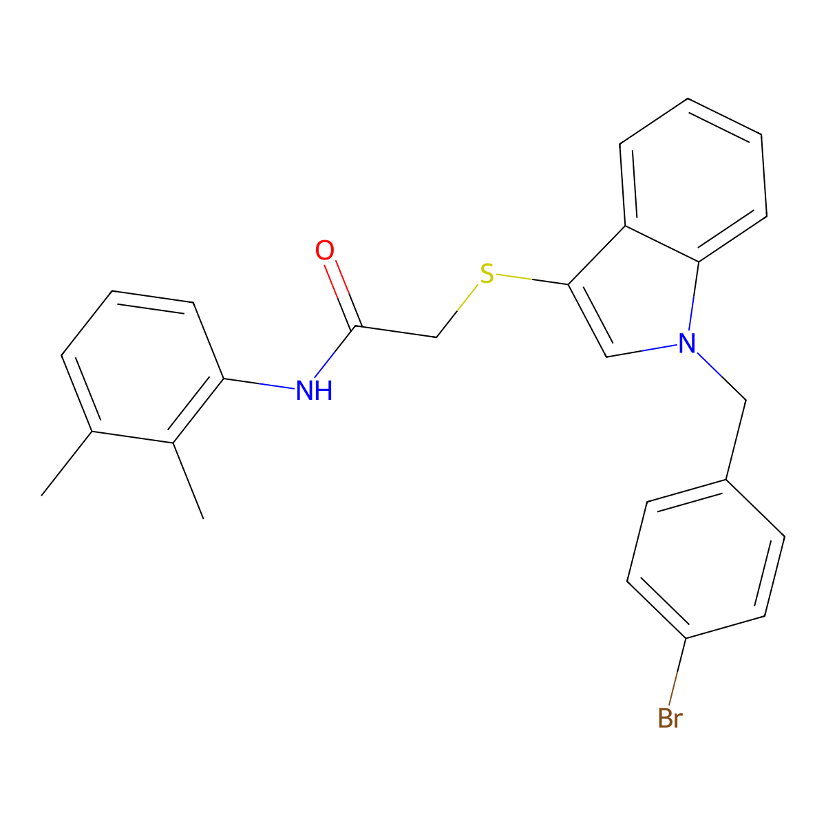 2-[1-[(4-bromophenyl)methyl]indol-3-yl]sulfanyl-N-(2,3-dimethylphenyl)acetamide molecular structure, CAS 681274-34-0