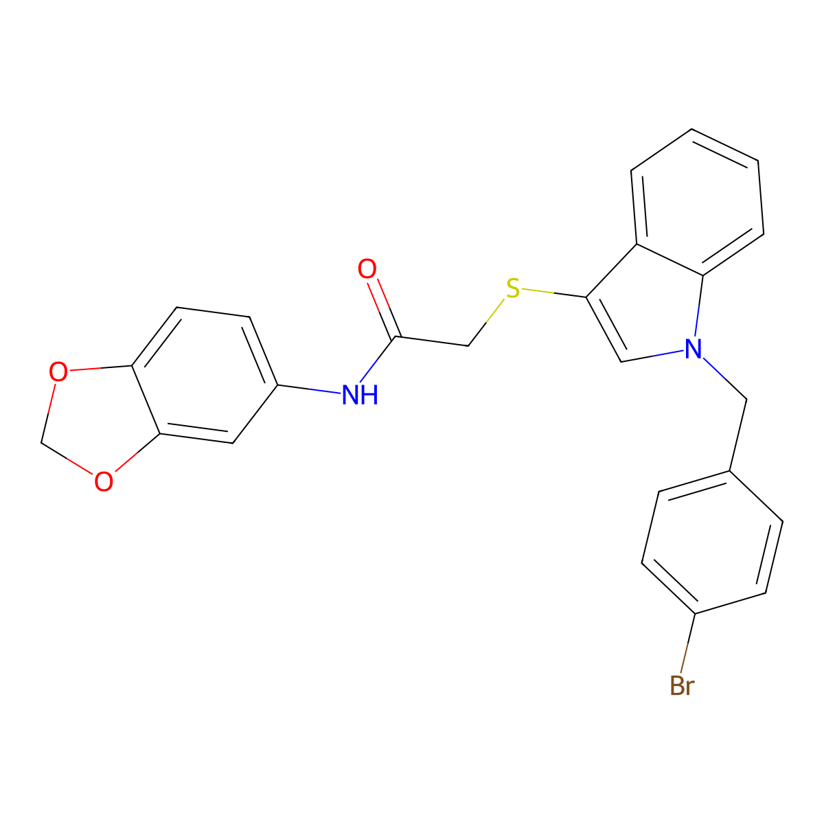 N-(1,3-benzodioxol-5-yl)-2-[1-[(4-bromophenyl)methyl]indol-3-yl]sulfanylacetamide molecular structure, CAS 681274-37-3
