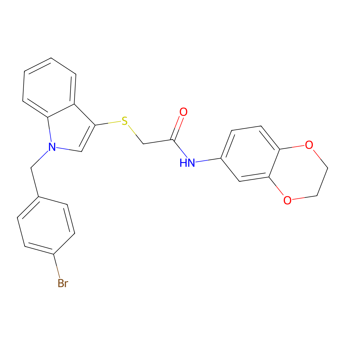 2-((1-(4-bromobenzyl)-1H-indol-3-yl)thio)-N-(2,3-dihydrobenzo[b][1,4]dioxin-6-yl)acetamide molecular structure, CAS 681274-38-4