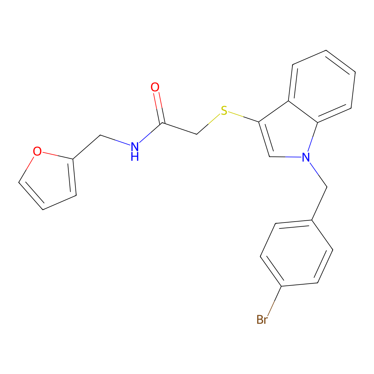 2-((1-(4-bromobenzyl)-1H-indol-3-yl)thio)-N-(furan-2-ylmethyl)acetamide molecular structure, CAS 681274-40-8
