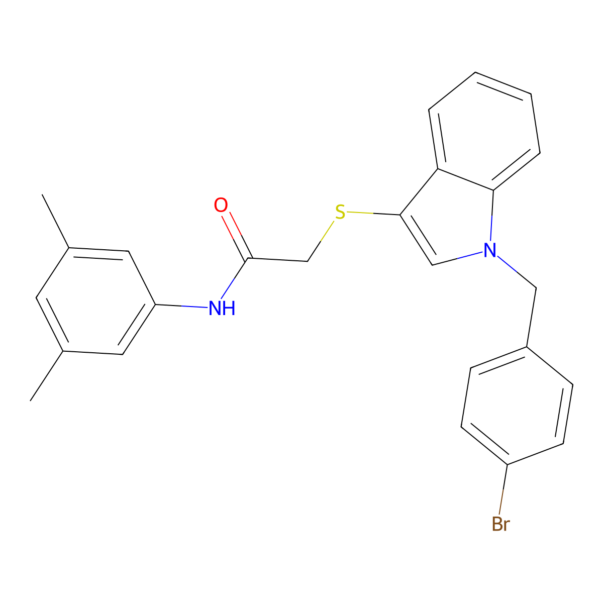 2-[1-[(4-bromophenyl)methyl]indol-3-yl]sulfanyl-N-(3,5-dimethylphenyl)acetamide molecular structure, CAS 681274-41-9