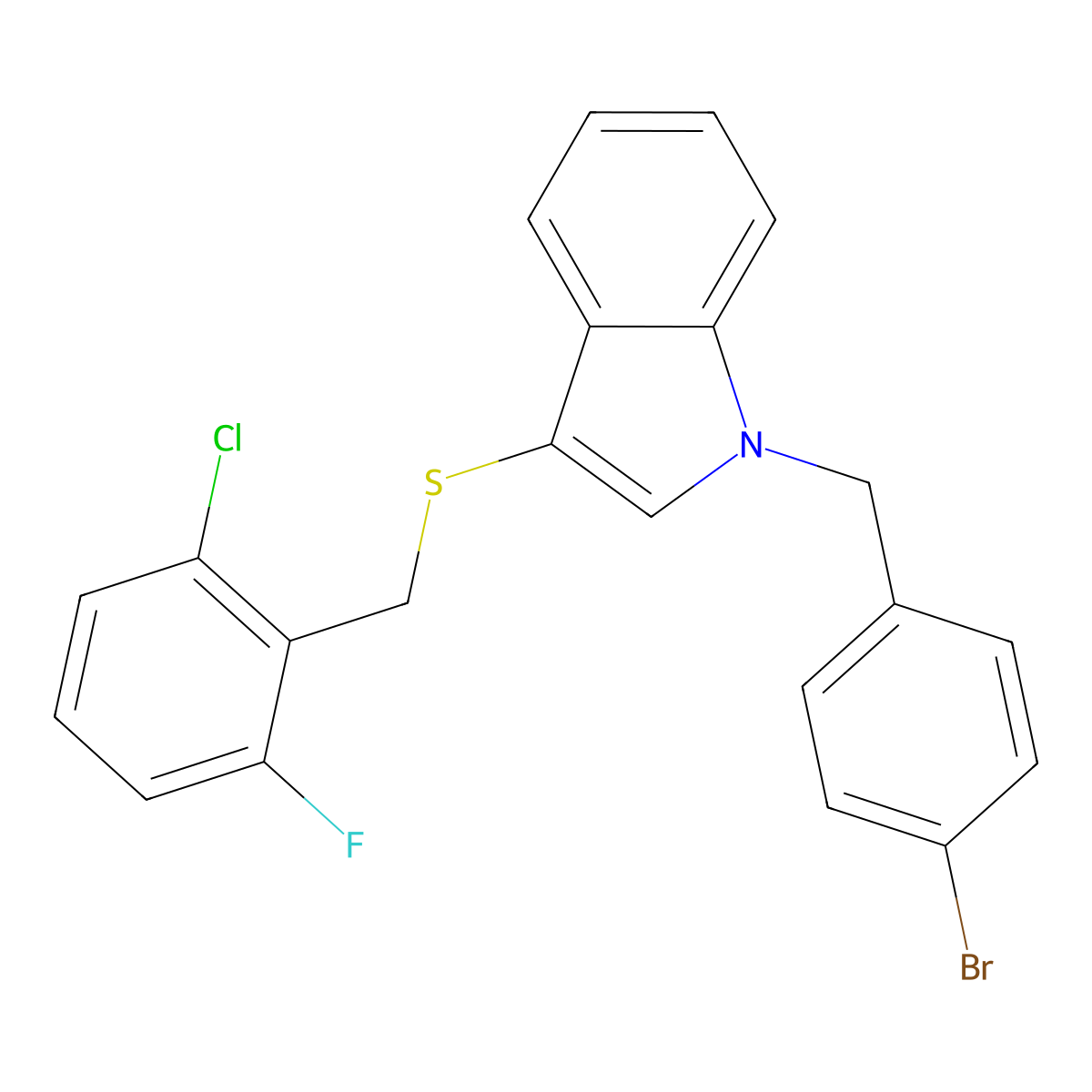 1-(4-bromobenzyl)-3-((2-chloro-6-fluorobenzyl)thio)-1H-indole molecular structure, CAS 681274-73-7