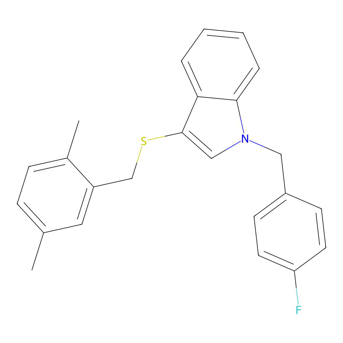 3-((2,5-dimethylbenzyl)thio)-1-(4-fluorobenzyl)-1H-indole molecular structure, CAS 681274-90-8